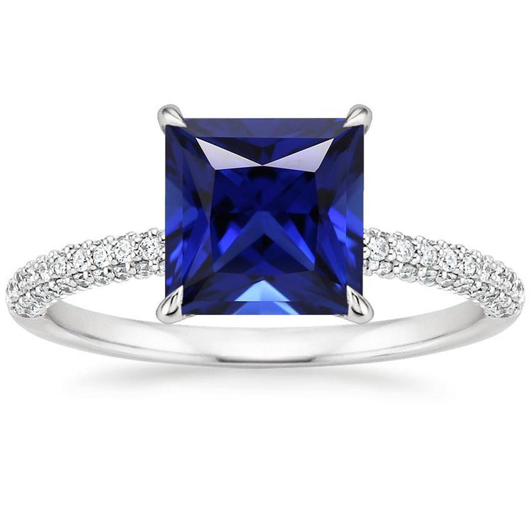 Bague Solitaire Saphir Bleu Avec Accents Pavé De Diamants 5.50 Carats - HarryChadEnt.FR