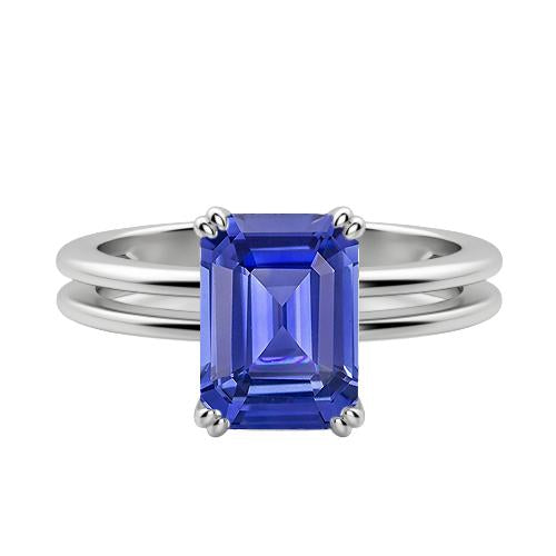 Bague Solitaire Saphir Bleu Emeraude Double Griffe Split Tige 2 Carats - HarryChadEnt.FR
