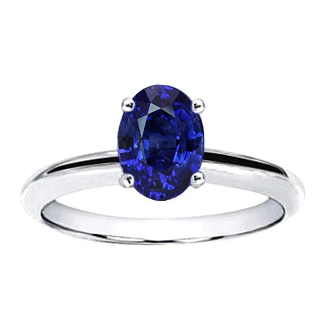 Bague Solitaire Saphir Sri Lanka Ovale Or Blanc 14K 3.30 Carats - HarryChadEnt.FR