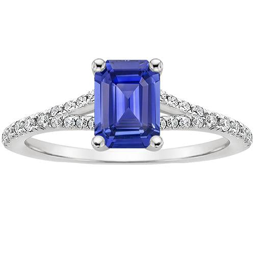 Bague Solitaire Saphir du Sri Lanka et Diamant 4 Carats Emerald Accents - HarryChadEnt.FR