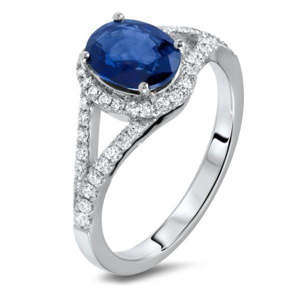 Bague Sri Lanka Saphir Diamants 3.40 Carats Or Blanc 14K - HarryChadEnt.FR