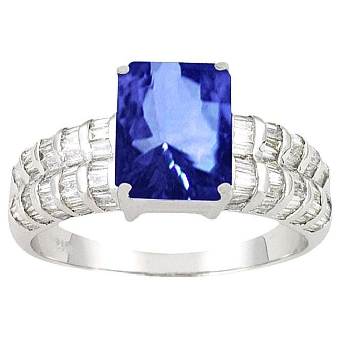 Bague Sri Lanka Saphir Emeraude Diamants Baguette Or Blanc 7.51 Ct - HarryChadEnt.FR