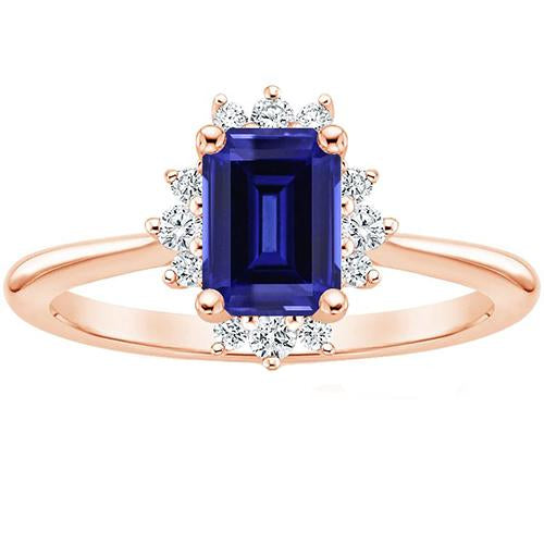 Bague Style Fleur Ceylan Saphir & Diamant 4 Carats Taille Emeraude - HarryChadEnt.FR