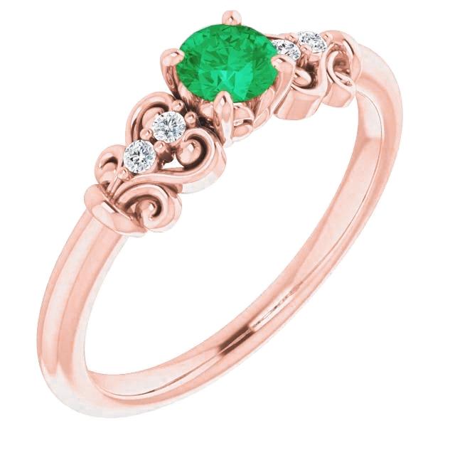 Bague Style Vintage 1.10 Carats Diamants Ronds Et Émeraudes Vertes - HarryChadEnt.FR