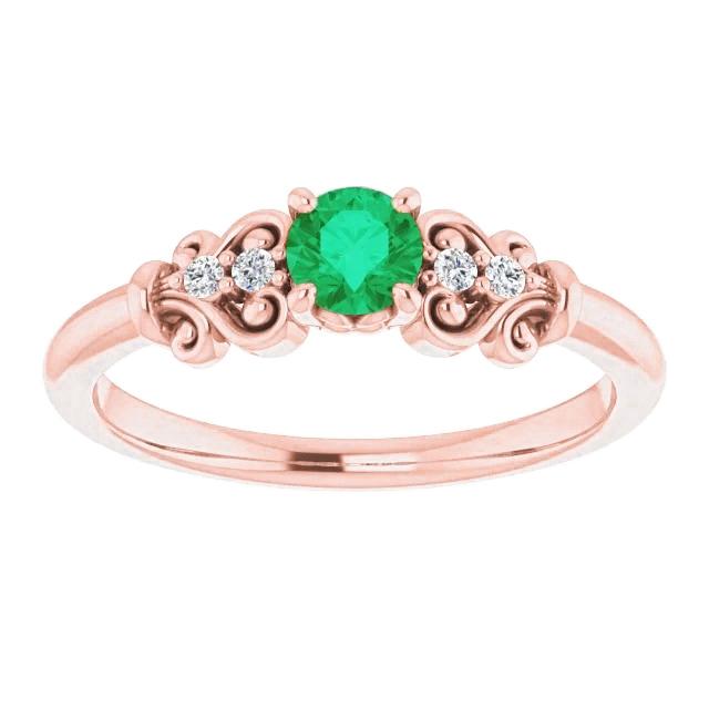 Bague Style Vintage 1.10 Carats Diamants Ronds Et Émeraudes Vertes - HarryChadEnt.FR