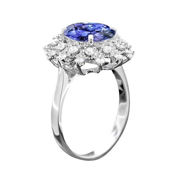 Bague Tanzanite Diamant Rond 3.75 Carat Or Blanc 14K - HarryChadEnt.FR