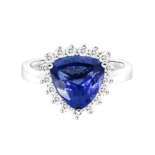 Bague Tanzanite & Diamants Ronds 4.60 Carat Or Blanc 14K - HarryChadEnt.FR