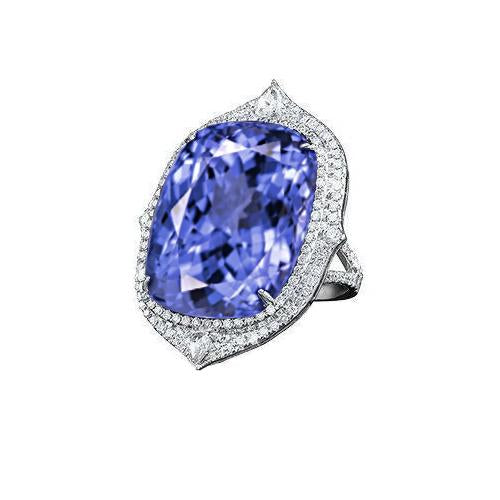 Bague Tanzanite Naturelle Avec Diamants 23.75 Ct Or Blanc 14K - HarryChadEnt.FR