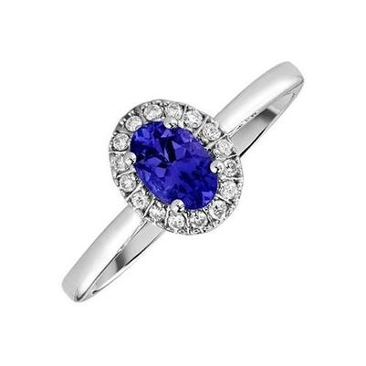 Bague Tanzanite Ovale 17 Carats Avec Diamants Ronds Or Blanc 14K - HarryChadEnt.FR