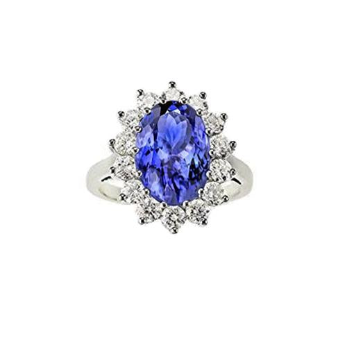 Bague Tanzanite Ovale 19.75 Ct Avec Diamants Style Fleur Or 14K - HarryChadEnt.FR
