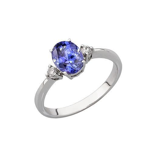 Bague Tanzanite Ovale & Ronde 1.95 Carats Avec Diamants Or Blanc 14K - HarryChadEnt.FR
