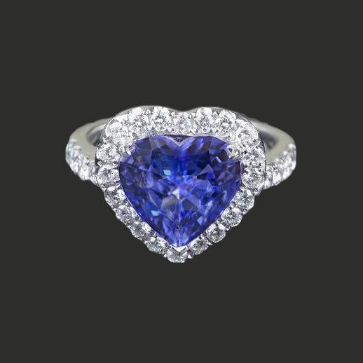 Bague Tanzanite Taille Coeur Et Diamant Rond 2.10 Ct Or 14K - HarryChadEnt.FR