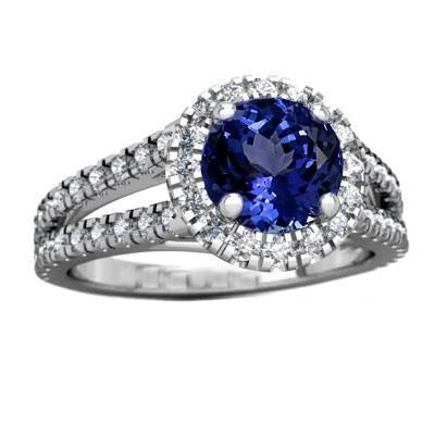 Bague Tanzanite à tige fendue de 3.35 carats avec diamants en or blanc 14 carats - HarryChadEnt.FR