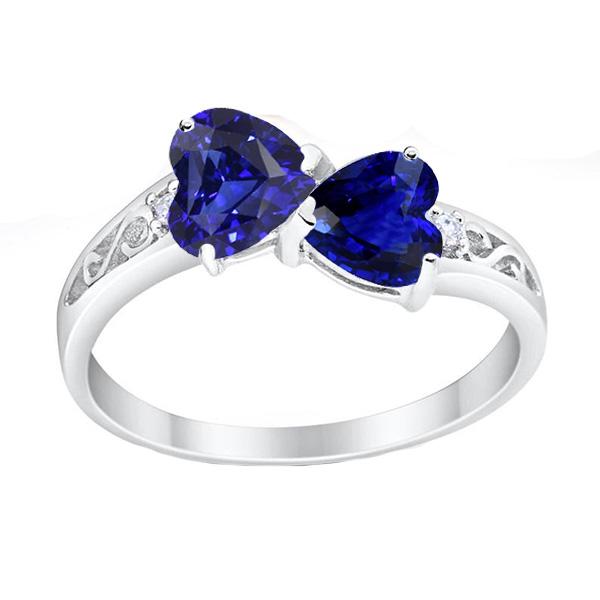 Bague Toi et Moi Coeur Ceylan Saphir Diamant Filigrane 2.25 Carats - HarryChadEnt.FR