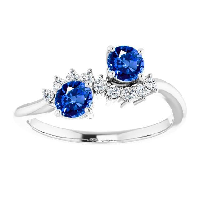 Bague Toi et Moi Diamant 1.18 Carats Saphir de Ceylan Femme Bijoux 14K - HarryChadEnt.FR