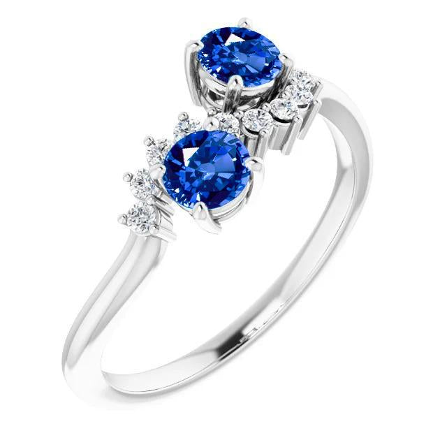 Bague Toi et Moi Diamant 1.18 Carats Saphir de Ceylan Femme Bijoux 14K - HarryChadEnt.FR