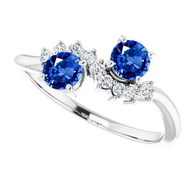 Bague Toi et Moi Diamant 1.18 Carats Saphir de Ceylan Femme Bijoux 14K - HarryChadEnt.FR