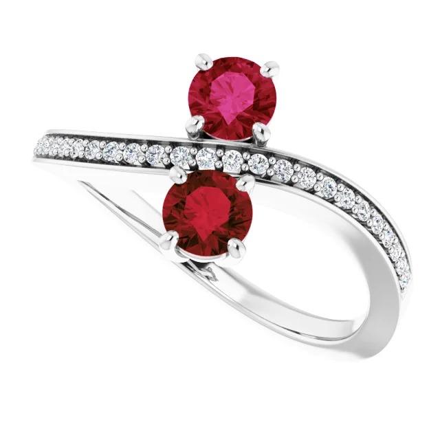 Bague Toi et Moi Diamant Rond Birmanie Rubis 1.50 Carats Or Blanc - HarryChadEnt.FR