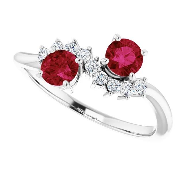 Bague Toi et Moi Diamant Rubis 1.18 Carats Femme Or Blanc 14K Bijoux - HarryChadEnt.FR