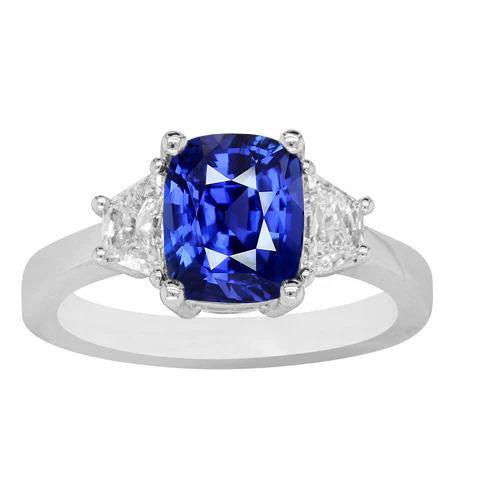 Bague Trapèze Diamant & Coussin Bleu Saphir 3 Pierres 2.50 Carats - HarryChadEnt.FR
