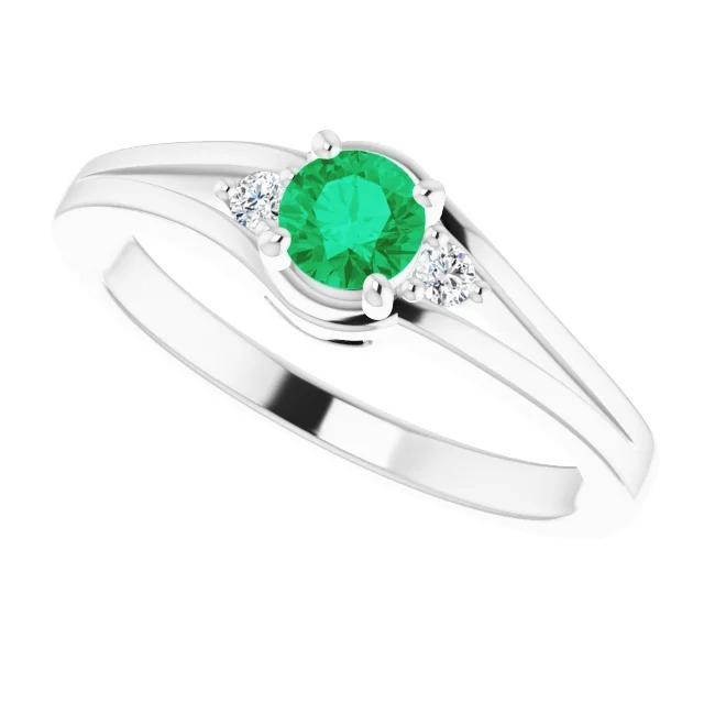 Bague Trois Pierres 0.85 Carats Diamant Et Émeraude Verte Femme Bijoux - HarryChadEnt.FR
