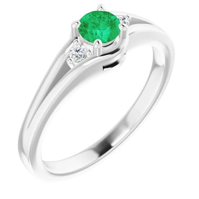 Bague Trois Pierres 0.85 Carats Diamant Et Émeraude Verte Femme Bijoux - HarryChadEnt.FR