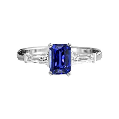 Bague Trois Pierres Forme Radiante Saphir Srilanka 2 Carats - HarryChadEnt.FR