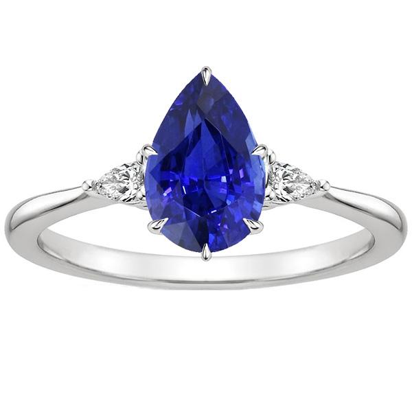 Bague Trois Pierres Gemmes Poire Saphir Ceylan & Diamants 4.25 Carats - HarryChadEnt.FR