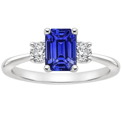 Bague Trois Pierres Pierres Précieuses Diamant Rond & Saphir Ceylan 3.50 Carats - HarryChadEnt.FR