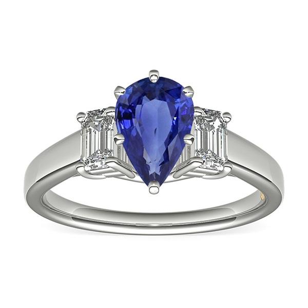 Bague Trois Pierres Poire SriLanka Saphir 2 Carats & Diamants Émeraude - HarryChadEnt.FR