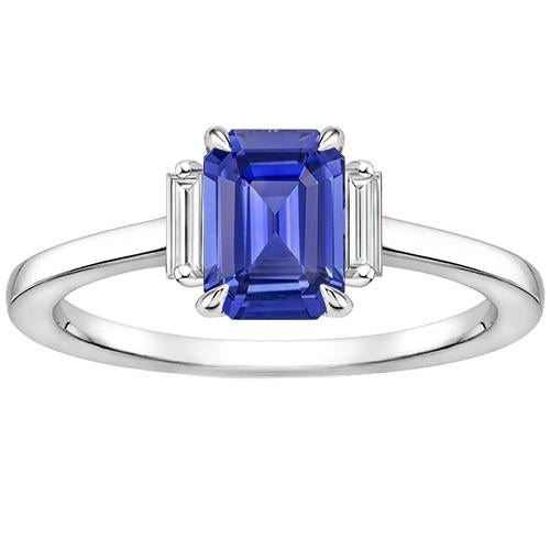 Bague Trois Pierres Saphir Bleu Emeraude & Diamants Baguette 4 Carats - HarryChadEnt.FR