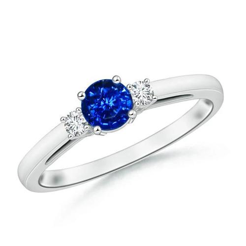 Bague Trois Pierres Saphir Bleu Et Diamants 2.70 Ct Or 14K - HarryChadEnt.FR