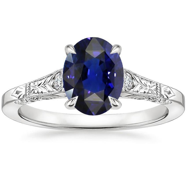 Bague Trois Pierres Style Vintage Ovale Ceylan Saphir 2.25 Carats - HarryChadEnt.FR