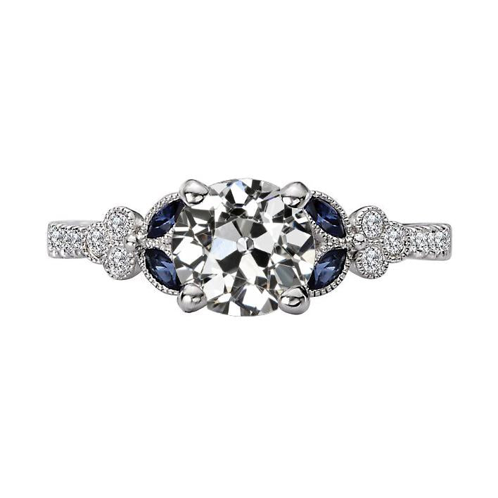 Bague Vieux mineur Diamant & Saphir Bleu Marquise Style Vintage 4 Carats - HarryChadEnt.FR