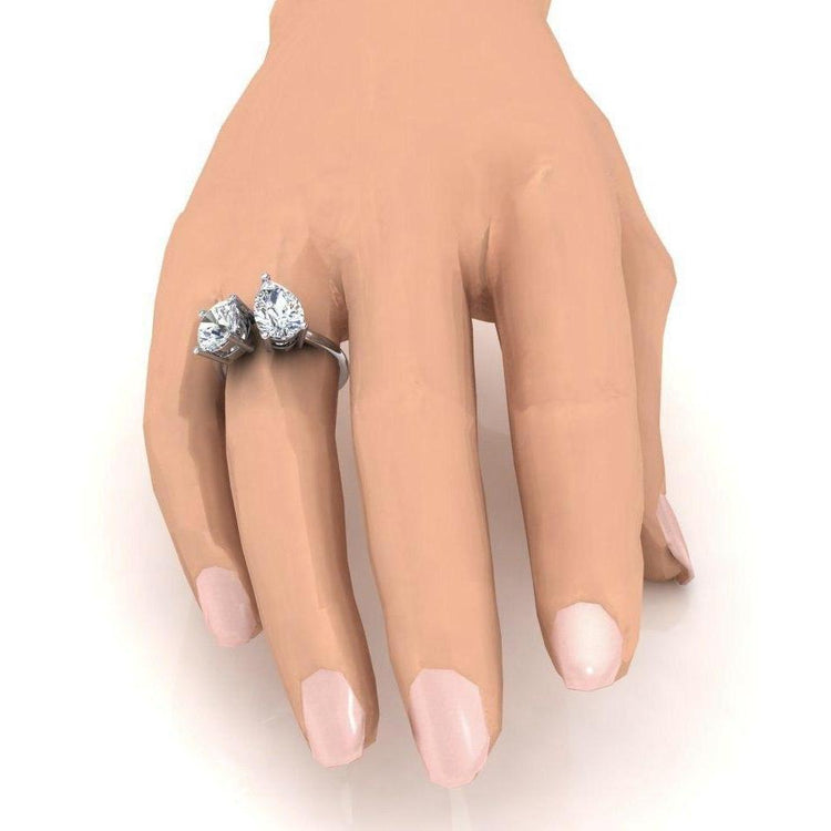 Bague Toi et Moi Deux Pierres Rondes & Diamant Poire 4 Carats Or Blanc 14K - HarryChadEnt.FR