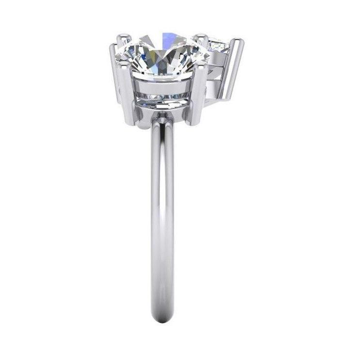 Bague Toi et Moi Deux Pierres Rondes & Diamant Poire 4 Carats Or Blanc 14K - HarryChadEnt.FR