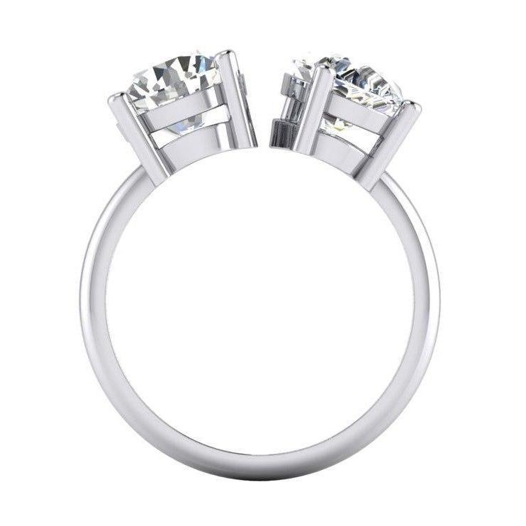 Bague Toi et Moi Deux Pierres Rondes & Diamant Poire 4 Carats Or Blanc 14K - HarryChadEnt.FR