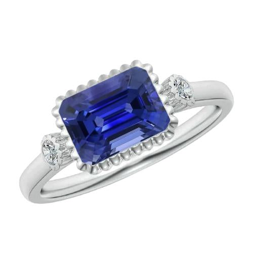 bague anniversaire 3 pierres sertie diamant et saphir bleu 2.75 carats