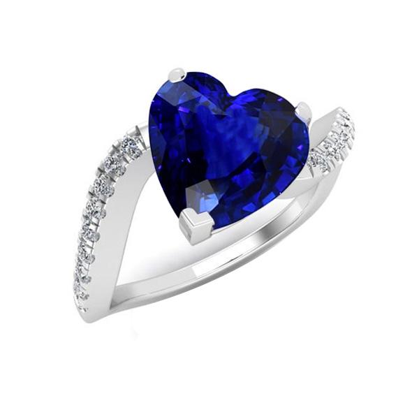 bague anniversaire diamant coeur saphir 3.50 carats tige torsadée en or