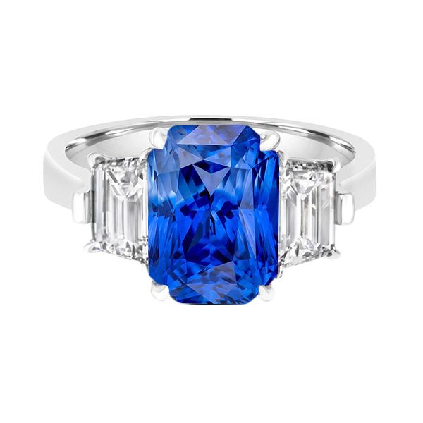 bague anniversaire diamant émeraude 3 carats saphir bleu clair 3 pierres