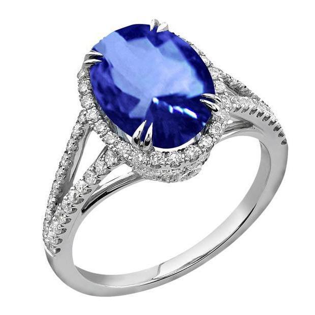 bague anniversaire diamants ovales saphir du sri lanka de 4.51 carats
