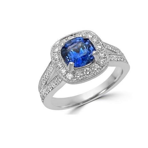 Bague anniversaire en or blanc 14K avec saphir de Ceylan et diamants 3.60 ct - HarryChadEnt.FR