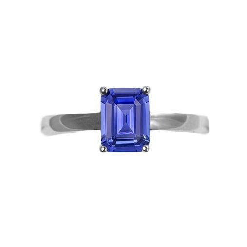 Bague anniversaire solitaire sertie griffes saphir bleu émeraude 1.50 carats - HarryChadEnt.FR