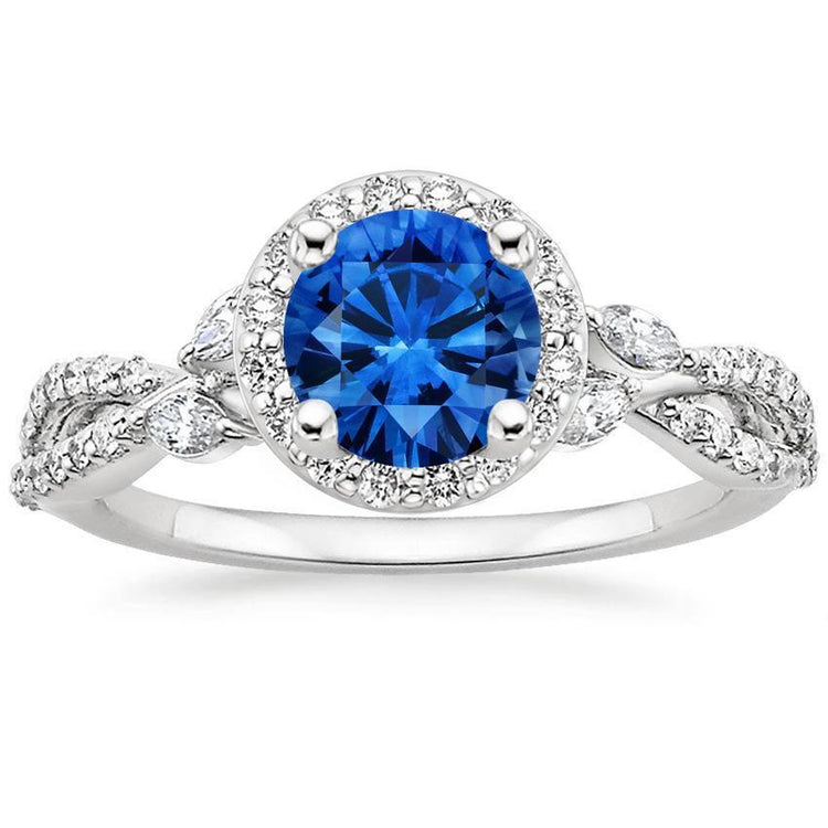 Bague avec diamants saphir de Ceylan ronds et taille marquise de 3.90 ct en or 14 carats - HarryChadEnt.FR