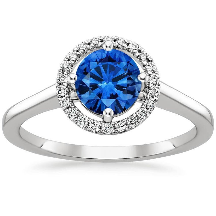 Bague avec diamants saphir du Sri Lanka de 2.90 ct sertie de quatre griffes en or blanc 14K - HarryChadEnt.FR