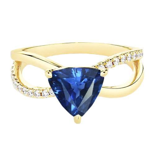 Bague avec pierres précieuses en saphir de Ceylan Trillion de diamants à tige fendue de 1.50 carats - HarryChadEnt.FR