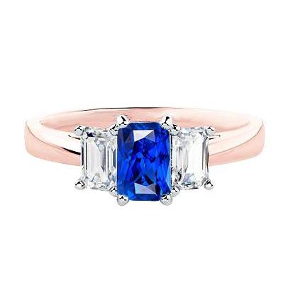 Bague bicolore 3 pierres diamant saphir radiant pierres précieuses 1.50 carats - HarryChadEnt.FR