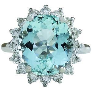 Bague de Fiançailles 11.50 Ct Aigue-Marine Ronde Et Diamants Or Blanc - HarryChadEnt.FR