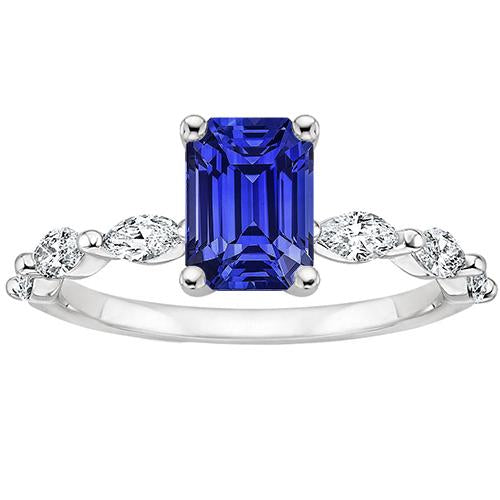Bague de Fiançailles Accentué Emeraude Ceylan Saphir & Diamant 4.50 Carats - HarryChadEnt.FR