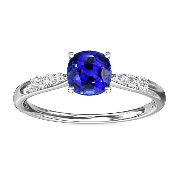 Bague de Fiançailles Coussin Diamant Saphir Bleu Or Blanc 2 Carats - HarryChadEnt.FR